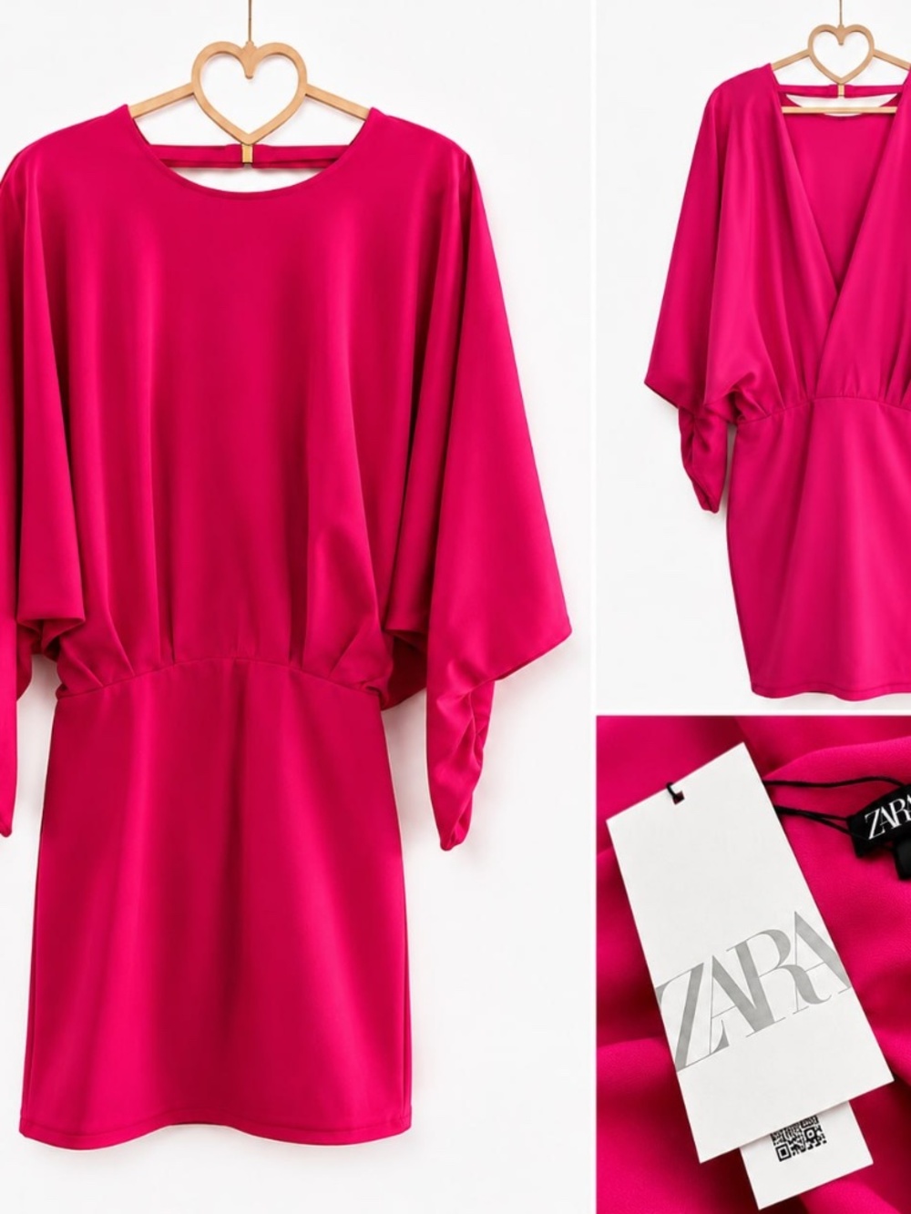 ZARA Hot Pink Batwing Sleeve Open Back Mini Dress Size M NWT
